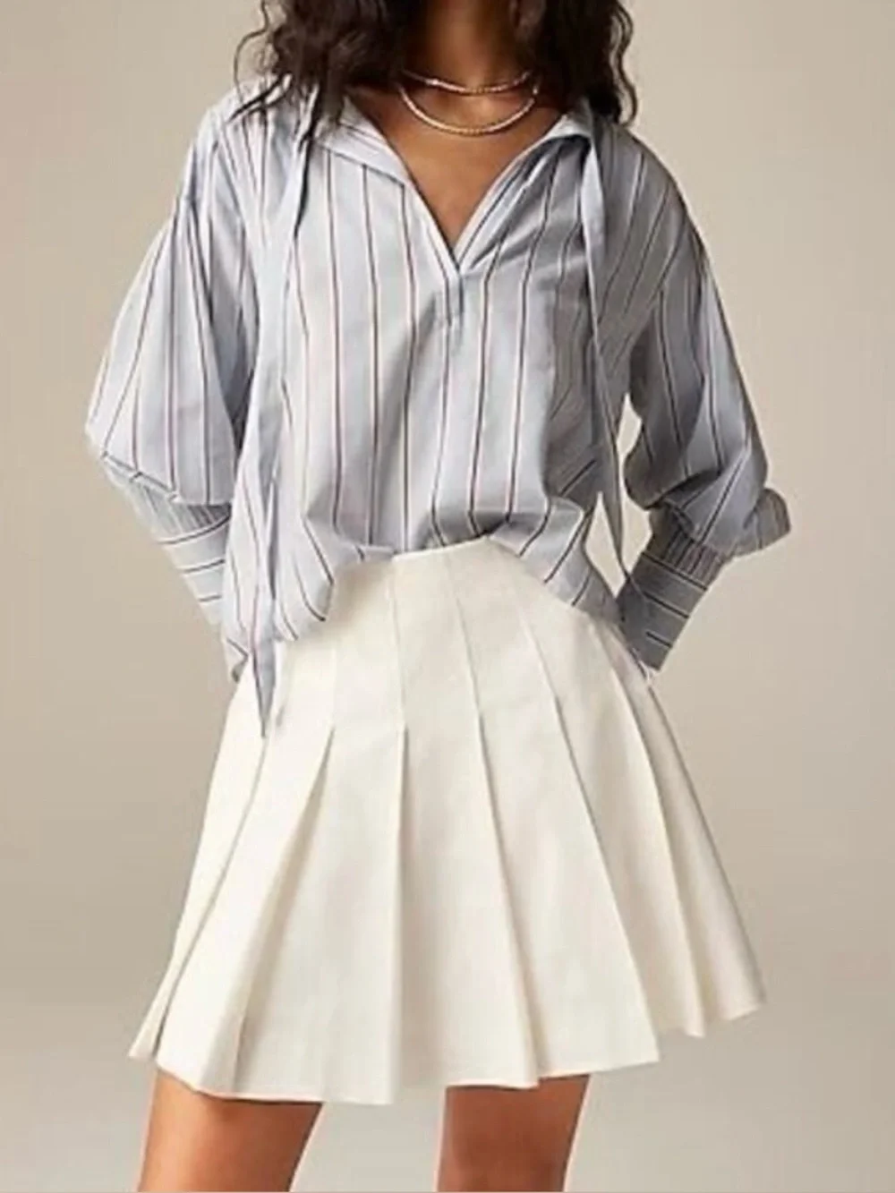 NWT J.Crew V-Neck Tie Top Striped Cotton Blend Dobby Shirt French Blue Small